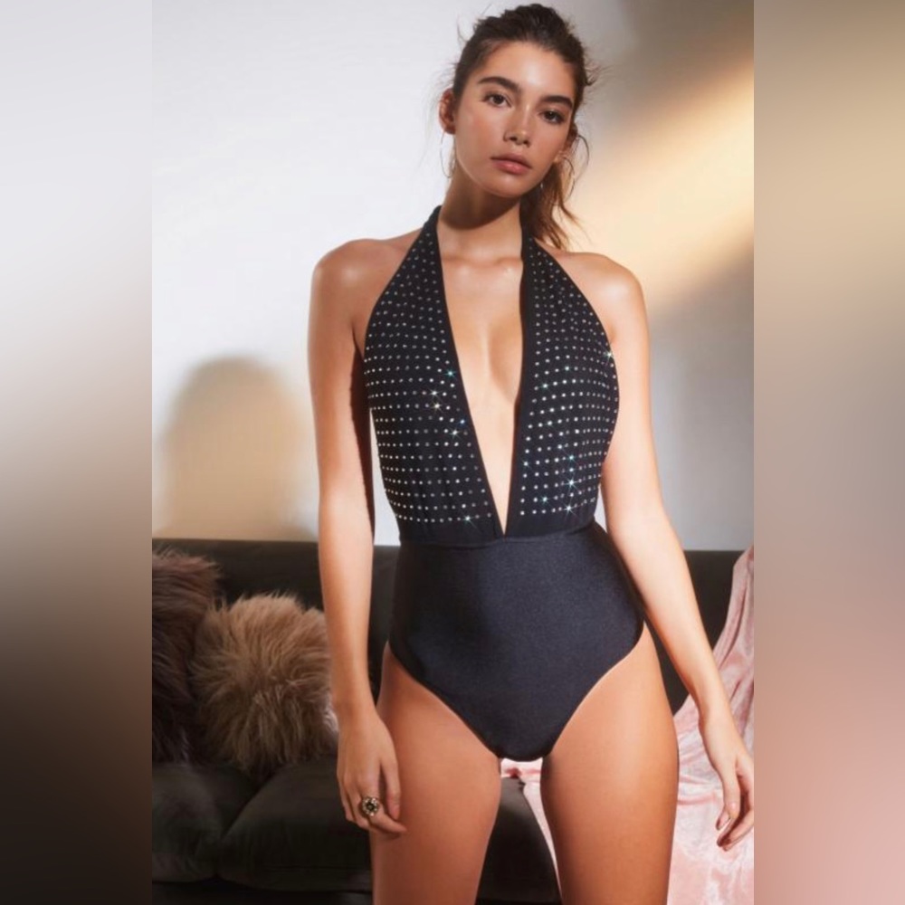 URBAN OUTFITTERS OUT FROM UNDER Sparkle Super Plunging Bodysuit